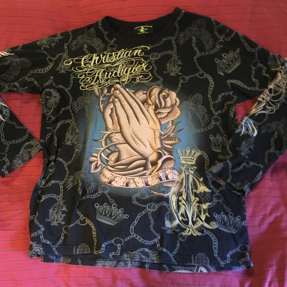 christian audifer y2k gold long sleeve graphic tee